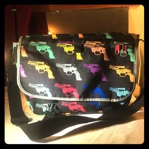 Andy Warhol gun print messenger bag